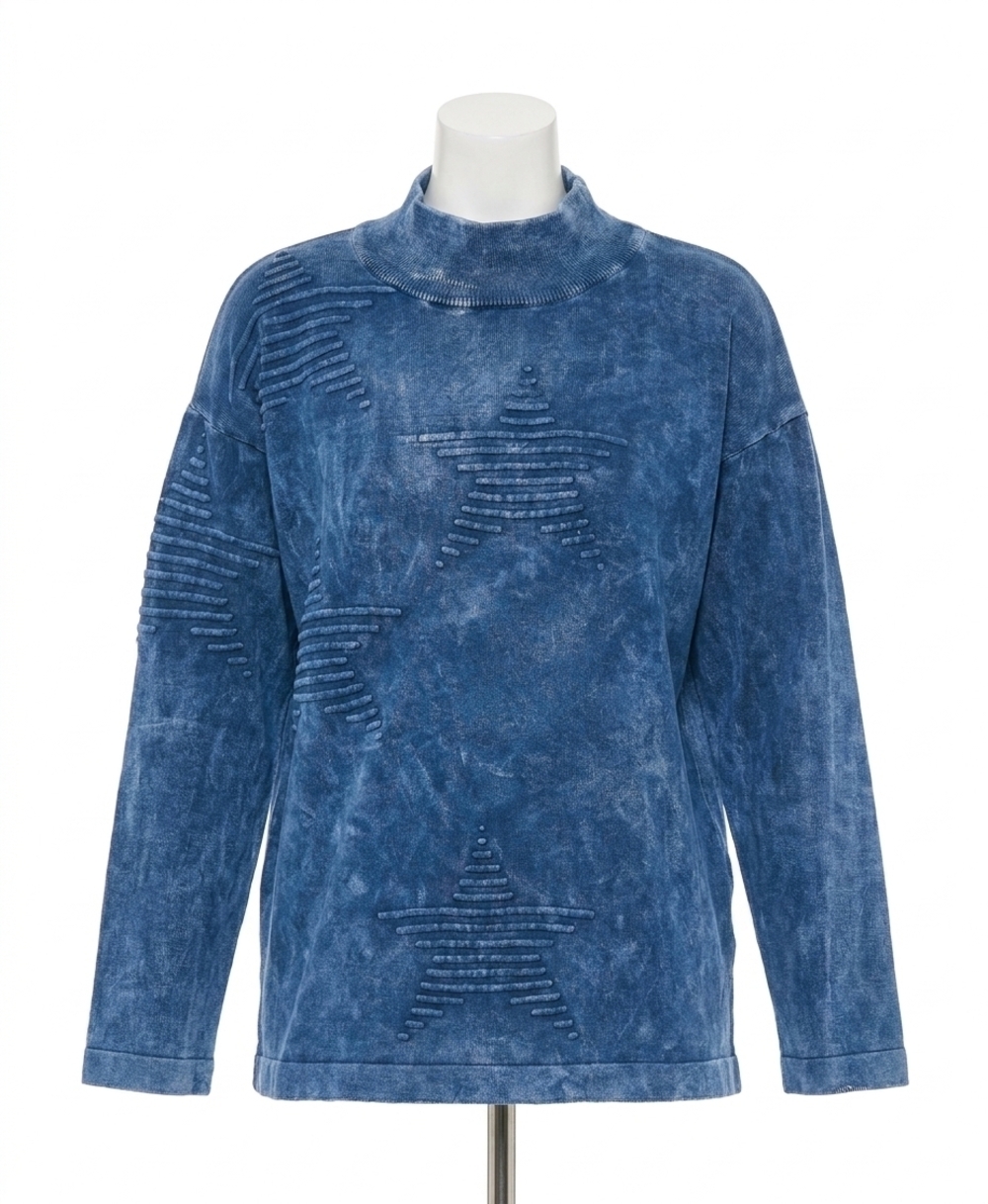 NEW ANGEL APPAREL mock neck star top in denim